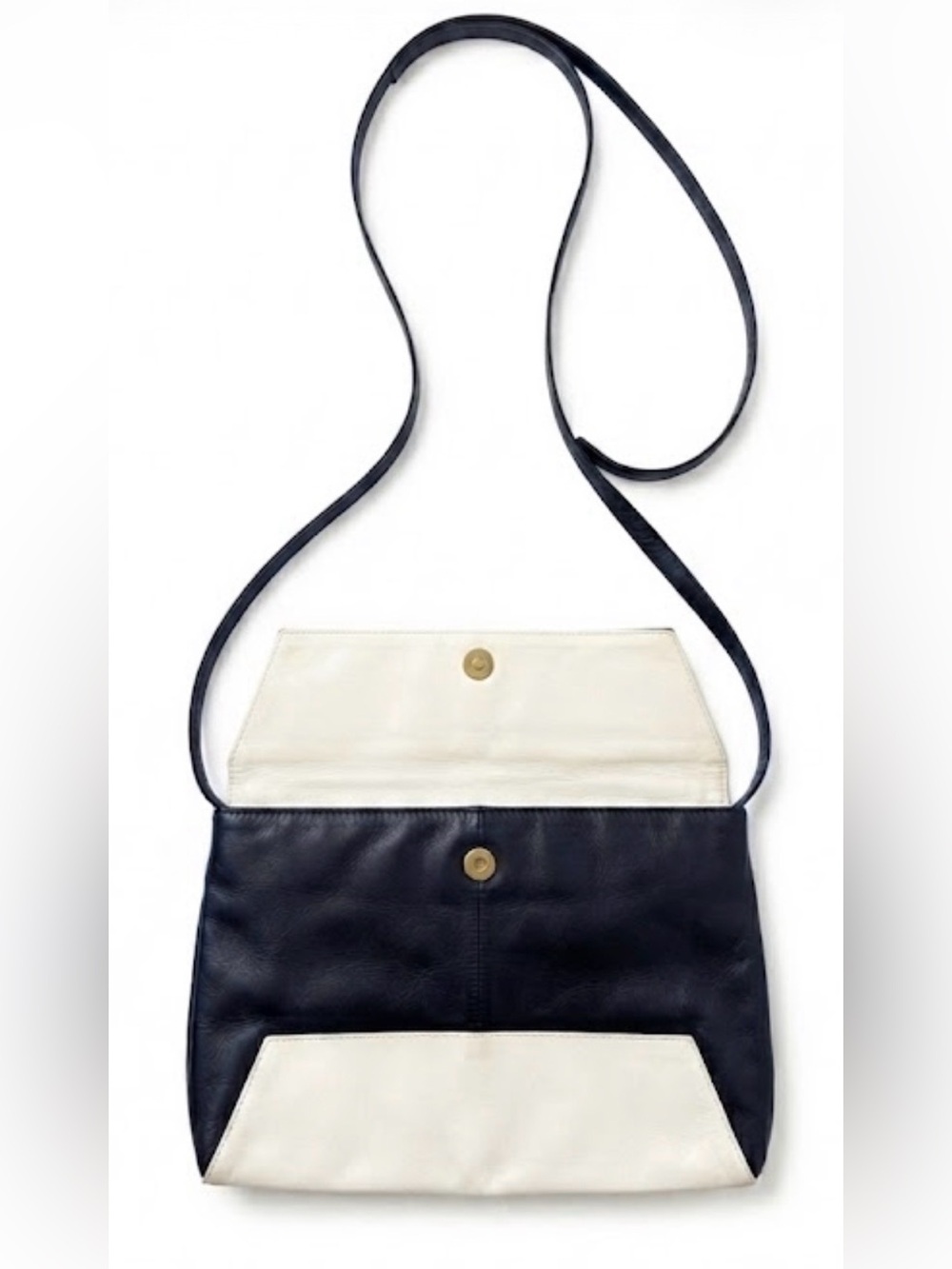 Vintage Charles Jourdan Paris Dark Navy & White Leather Convertible Shoulder Bag